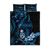 Blue Hafa Adai Guam Quilt Bed Set Chamorro Latte Stone Hand With Plumeria