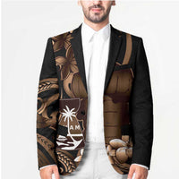 Brown Hafa Adai Guam Blazer Chamorro Latte Stone Hand With Plumeria - Polynesian Pride