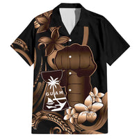Brown Hafa Adai Guam Family Matching Short Sleeve Bodycon Dress and Hawaiian Shirt Chamorro Latte Stone Hand With Plumeria LT14 Dad's Shirt - Short Sleeve Brown - Polynesian Pride