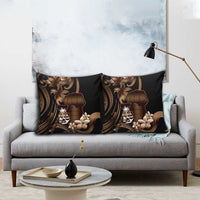 Brown Hafa Adai Guam Pillow Cover Chamorro Latte Stone Hand With Plumeria - Polynesian Pride