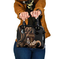 Brown Hafa Adai Guam Shoulder Handbag Chamorro Latte Stone Hand With Plumeria