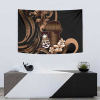 Brown Hafa Adai Guam Tapestry Chamorro Latte Stone Hand With Plumeria LT14 - Polynesian Pride
