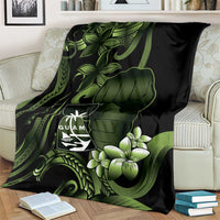 Green Hafa Adai Guam Blanket Chamorro Latte Stone Hand With Plumeria
