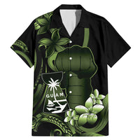 Green Hafa Adai Guam Family Matching Mermaid Dress and Hawaiian Shirt Chamorro Latte Stone Hand With Plumeria LT14 Dad's Shirt - Short Sleeve Green - Polynesian Pride