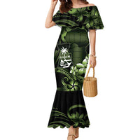 Green Hafa Adai Guam Family Matching Mermaid Dress and Hawaiian Shirt Chamorro Latte Stone Hand With Plumeria LT14 Mom's Dress Green - Polynesian Pride