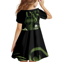 Green Hafa Adai Guam Family Matching Off Shoulder Maxi Dress and Hawaiian Shirt Chamorro Latte Stone Hand With Plumeria LT14 - Polynesian Pride