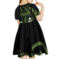 Green Hafa Adai Guam Kid Short Sleeve Dress Chamorro Latte Stone Hand With Plumeria