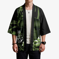 Green Hafa Adai Guam Kimono Chamorro Latte Stone Hand With Plumeria - Polynesian Pride