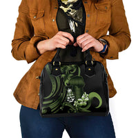 Green Hafa Adai Guam Shoulder Handbag Chamorro Latte Stone Hand With Plumeria