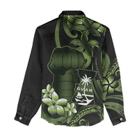 Green Hafa Adai Guam Women Casual Shirt Chamorro Latte Stone Hand With Plumeria LT14 - Polynesian Pride