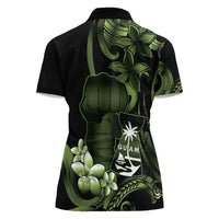 Green Hafa Adai Guam Women Polo Shirt Chamorro Latte Stone Hand With Plumeria LT14 - Polynesian Pride