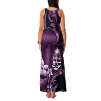 Purple Hafa Adai Guam Family Matching Tank Maxi Dress and Hawaiian Shirt Chamorro Latte Stone Hand With Plumeria LT14 - Polynesian Pride