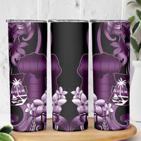 Purple Hafa Adai Guam Skinny Tumbler Chamorro Latte Stone Hand With Plumeria LT14 - Polynesian Pride