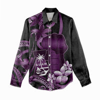 Purple Hafa Adai Guam Women Casual Shirt Chamorro Latte Stone Hand With Plumeria LT14 - Polynesian Pride