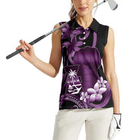 Purple Hafa Adai Guam Women Sleeveless Polo Shirt Chamorro Latte Stone Hand With Plumeria LT14 - Polynesian Pride