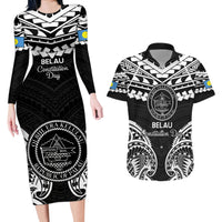 Palau Constitution Day Couples Matching Long Sleeve Bodycon Dress and Hawaiian Shirt Belau Seal With Polynesian Pattern - Black LT14 Black - Polynesian Pride
