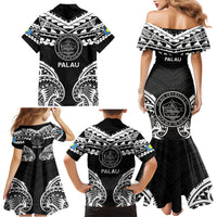 Palau Constitution Day Family Matching Mermaid Dress and Hawaiian Shirt Belau Seal With Polynesian Pattern - Black LT14 - Polynesian Pride