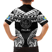 Palau Constitution Day Family Matching Off The Shoulder Long Sleeve Dress and Hawaiian Shirt Belau Seal With Polynesian Pattern - Black LT14 - Polynesian Pride
