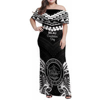 Palau Constitution Day Family Matching Off Shoulder Maxi Dress and Hawaiian Shirt Belau Seal With Polynesian Pattern - Black LT14 Mom's Dress Black - Polynesian Pride