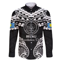 Palau Constitution Day Family Matching Puletasi and Hawaiian Shirt Belau Seal With Polynesian Pattern - Black LT14 Dad's Shirt - Long Sleeve Black - Polynesian Pride