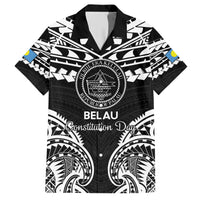 Palau Constitution Day Family Matching Short Sleeve Bodycon Dress and Hawaiian Shirt Belau Seal With Polynesian Pattern - Black LT14 Dad's Shirt - Short Sleeve Black - Polynesian Pride