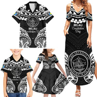 Palau Constitution Day Family Matching Summer Maxi Dress and Hawaiian Shirt Belau Seal With Polynesian Pattern - Black LT14 - Polynesian Pride
