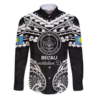Palau Constitution Day Family Matching Summer Maxi Dress and Hawaiian Shirt Belau Seal With Polynesian Pattern - Black LT14 Dad's Shirt - Long Sleeve Black - Polynesian Pride