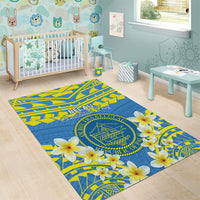Palau Constitution Day Area Rug Belau Seal With Frangipani Polynesian Pattern - Blue
