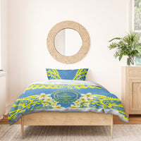 Palau Constitution Day Bedding Set Belau Seal With Frangipani Polynesian Pattern - Blue