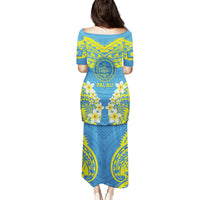 Palau Constitution Day Puletasi Belau Seal With Frangipani Polynesian Pattern - Blue LT14 - Polynesian Pride