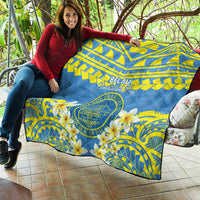 Palau Constitution Day Quilt Belau Seal With Frangipani Polynesian Pattern - Blue