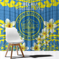 Palau Constitution Day Window Curtain Belau Seal With Frangipani Polynesian Pattern - Blue LT14 - Polynesian Pride
