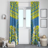Palau Constitution Day Window Curtain Belau Seal With Frangipani Polynesian Pattern - Blue LT14 - Polynesian Pride