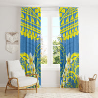 Palau Constitution Day Window Curtain Belau Seal With Frangipani Polynesian Pattern - Blue LT14 - Polynesian Pride