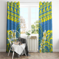 Palau Constitution Day Window Curtain Belau Seal With Frangipani Polynesian Pattern - Blue LT14 - Polynesian Pride