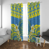 Palau Constitution Day Window Curtain Belau Seal With Frangipani Polynesian Pattern - Blue LT14 With Grommets Blue - Polynesian Pride