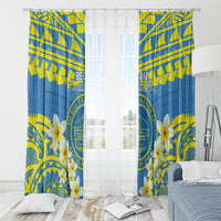 Palau Constitution Day Window Curtain Belau Seal With Frangipani Polynesian Pattern - Blue LT14 - Polynesian Pride