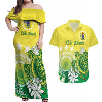 Cook Islands Independence Day Couples Matching Off Shoulder Maxi Dress and Hawaiian Shirt Kuki Airani Tiare Maori Polynesian Pattern - Green LT14 Green - Polynesian Pride