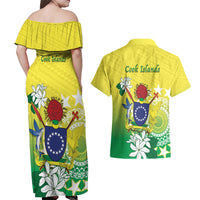 Cook Islands Independence Day Couples Matching Off Shoulder Maxi Dress and Hawaiian Shirt Kuki Airani Tiare Maori Polynesian Pattern - Green LT14 - Polynesian Pride