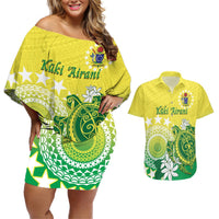 Cook Islands Independence Day Couples Matching Off Shoulder Short Dress and Hawaiian Shirt Kuki Airani Tiare Maori Polynesian Pattern - Green LT14 Green - Polynesian Pride