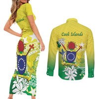 Cook Islands Independence Day Couples Matching Short Sleeve Bodycon Dress and Long Sleeve Button Shirt Kuki Airani Tiare Maori Polynesian Pattern - Green LT14 - Polynesian Pride