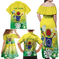 Cook Islands Independence Day Family Matching Off Shoulder Maxi Dress and Hawaiian Shirt Kuki Airani Tiare Maori Polynesian Pattern - Green LT14 - Polynesian Pride