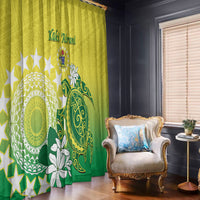 Cook Islands Independence Day Window Curtain Kuki Airani Tiare Maori Polynesian Pattern - Green