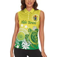 Cook Islands Independence Day Women Sleeveless Polo Shirt Kuki Airani Tiare Maori Polynesian Pattern - Green LT14 - Polynesian Pride