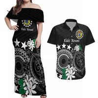 Cook Islands Independence Day Couples Matching Off Shoulder Maxi Dress and Hawaiian Shirt Kuki Airani Tiare Maori Polynesian Pattern - Black LT14 Black - Polynesian Pride