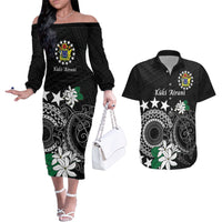 Cook Islands Independence Day Couples Matching Off The Shoulder Long Sleeve Dress and Hawaiian Shirt Kuki Airani Tiare Maori Polynesian Pattern - Black LT14 Black - Polynesian Pride