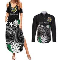 Cook Islands Independence Day Couples Matching Summer Maxi Dress and Long Sleeve Button Shirt Kuki Airani Tiare Maori Polynesian Pattern - Black LT14 Black - Polynesian Pride