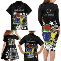 Cook Islands Independence Day Family Matching Long Sleeve Bodycon Dress and Hawaiian Shirt Kuki Airani Tiare Maori Polynesian Pattern - Black LT14 - Polynesian Pride