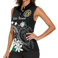 Cook Islands Independence Day Women Sleeveless Polo Shirt Kuki Airani Tiare Maori Polynesian Pattern - Black LT14 - Polynesian Pride