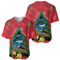 New Zealand Christmas In July Baseball Jersey Kowhai Tui Bird With Pohutukawa - Red LT14 - Polynesian Pride